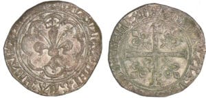 Jean II le Bon - Gros à la fleur de lis - patte d'oie - 1ère émission 22 janvier 1358 Jean II le Bon - Gros à la fleur de lis - patte d'oie - 1ère émission 22 janvier 1358