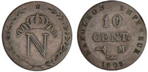 10 centimes Napoléon Ier 1808 M (Toulouse)
