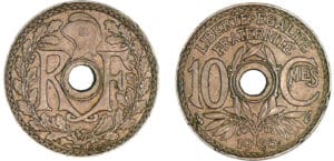 10 centimes Lindauer 1935 - Perforation d'une 5 centimes 10 centimes Lindauer 1935 - Perforation d'une 5 centimes