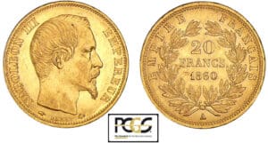 20 francs Napoléon III tête nue 1860 A (Paris)