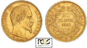 20 francs Napoléon III tête nue 1860 BB (Strasbourg)
