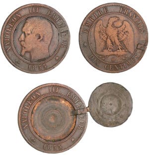 10 centimes Napoléon III tête nue 1855 BB (Strasbourg) Transformée en porte photo