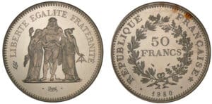 50 francs Hercule 1980 - Piéfort en argent 50 francs Hercule 1980 - Piéfort en argent