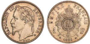 1 franc Napoléon III tête laurée 1866 BB (Strasbourg) 1 franc Napoléon III tête laurée 1866 BB (Strasbourg)