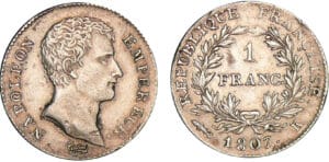 1 franc Napoléon revers république 1807 K (Bordeaux)