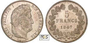 5 francs Louis-Philippe Ier tête laurée - 3ème type 1847 K (Bordeaux) 5 francs Louis-Philippe Ier tête laurée - 3ème type 1847 K (Bordeaux)
