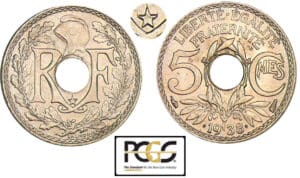 5 centimes Lindauer maillechort .1938. - Etoile 5 centimes Lindauer maillechort .1938. - Etoile