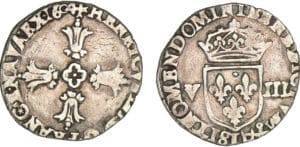 Henri IV - Huitième d'écu à la croix feuillue - 1604 L (Bayonne)
