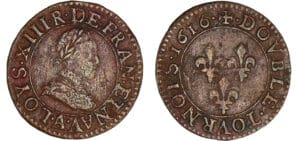 Louis XIII - Double tournois au buste enfantin et col plat - 1616 A (Paris)