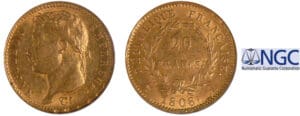 20 francs Napoléon revers république 1808 A (Paris)
