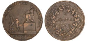 5 décimes régénération - An 2 1793 (Paris) 5 décimes régénération - An 2 1793 (Paris)