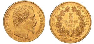 5 francs Napoléon III - petit module - 1854 A (Paris) - Tranche lisse