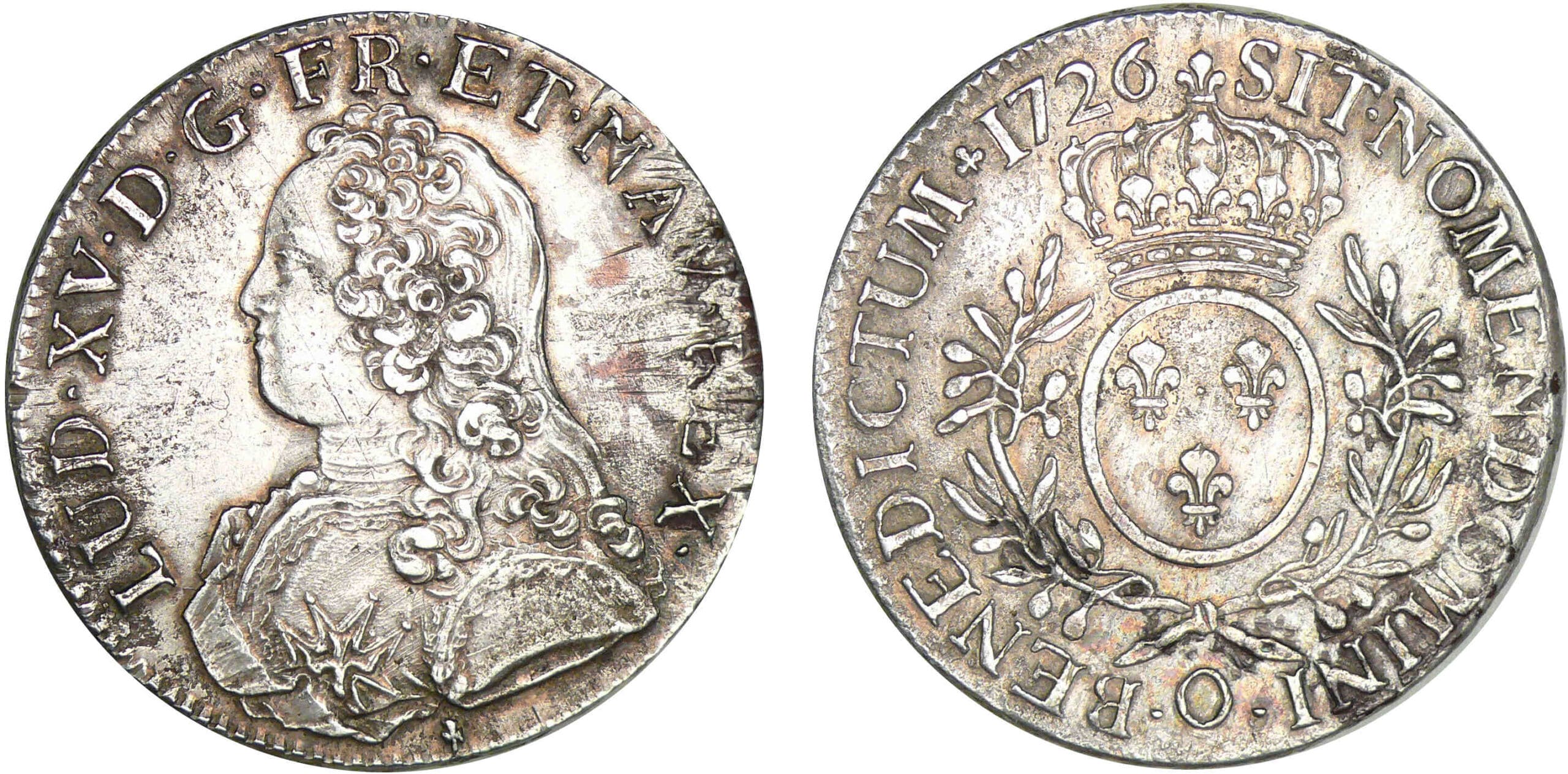 Louis XV - Ecu aux branches d’olivier - 1726 O (Riom) Louis XV - Ecu aux branches d’olivier - 1726 O (Riom)