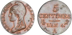 5 centimes Dupré - Petit module - An 4 A (Paris) 5 centimes Dupré - Petit module - An 4 A (Paris)
