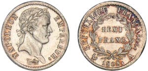 1/2 franc Napoléon revers république 1808 A (Paris)