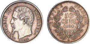50 centimes Napoléon III tête nue 1854 A (Paris) Petit différent