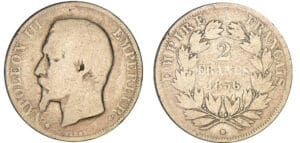 2 francs Napoléon III tête nue 1856 BB (Rouen) petit BB