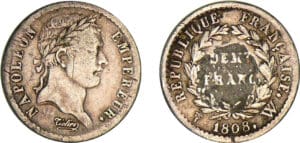 1/2 franc Napoléon revers république 1808 W (Lille)