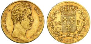 20 francs Charles X - 1828 T (Nantes) - Revers à  5 feuilles