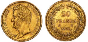 20 francs Louis-Philippe Ier tête nue - tranche en creux 1831 A (Paris) 20 francs Louis-Philippe Ier tête nue - tranche en creux 1831 A (Paris)