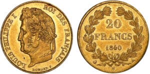 20 francs Louis-Philippe Ier tête laurée - 1840 A (Paris) 20 francs Louis-Philippe Ier tête laurée - 1840 A (Paris)