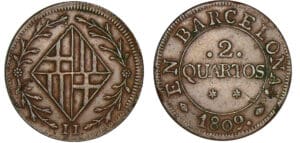 Espagne - Joseph Napoléon - Occupation de Barcelone - 2 cuartos 1809 Espagne - Joseph Napoléon - Occupation de Barcelone - 2 cuartos 1809