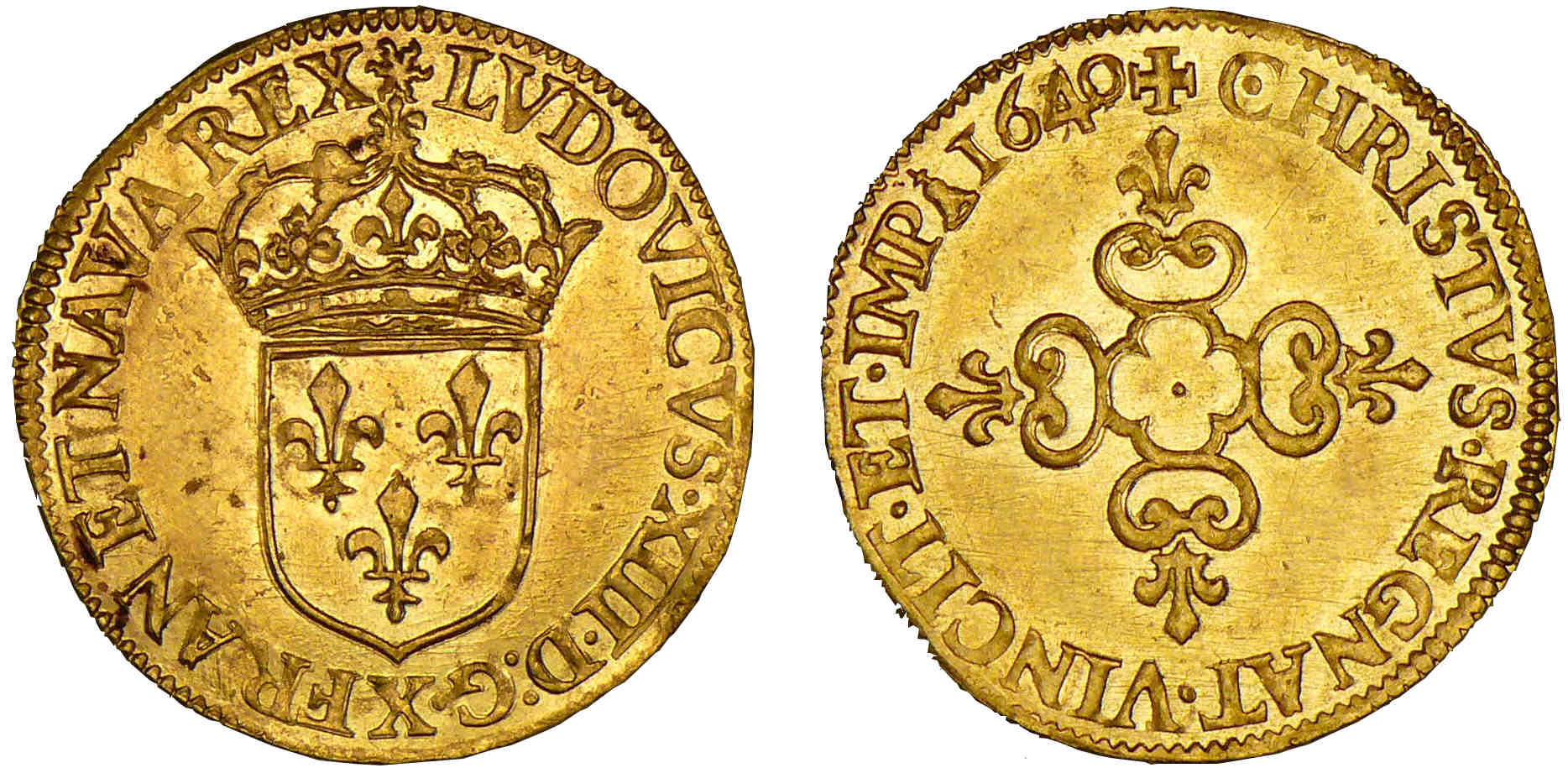 Louis XIII - Ecu d’or - Frappe au marteau, type d’Amiens - 1640 sur 39 X (Amiens) Louis XIII - Ecu d’or - Frappe au marteau, type d’Amiens - 1640 sur 39 X (Amiens)