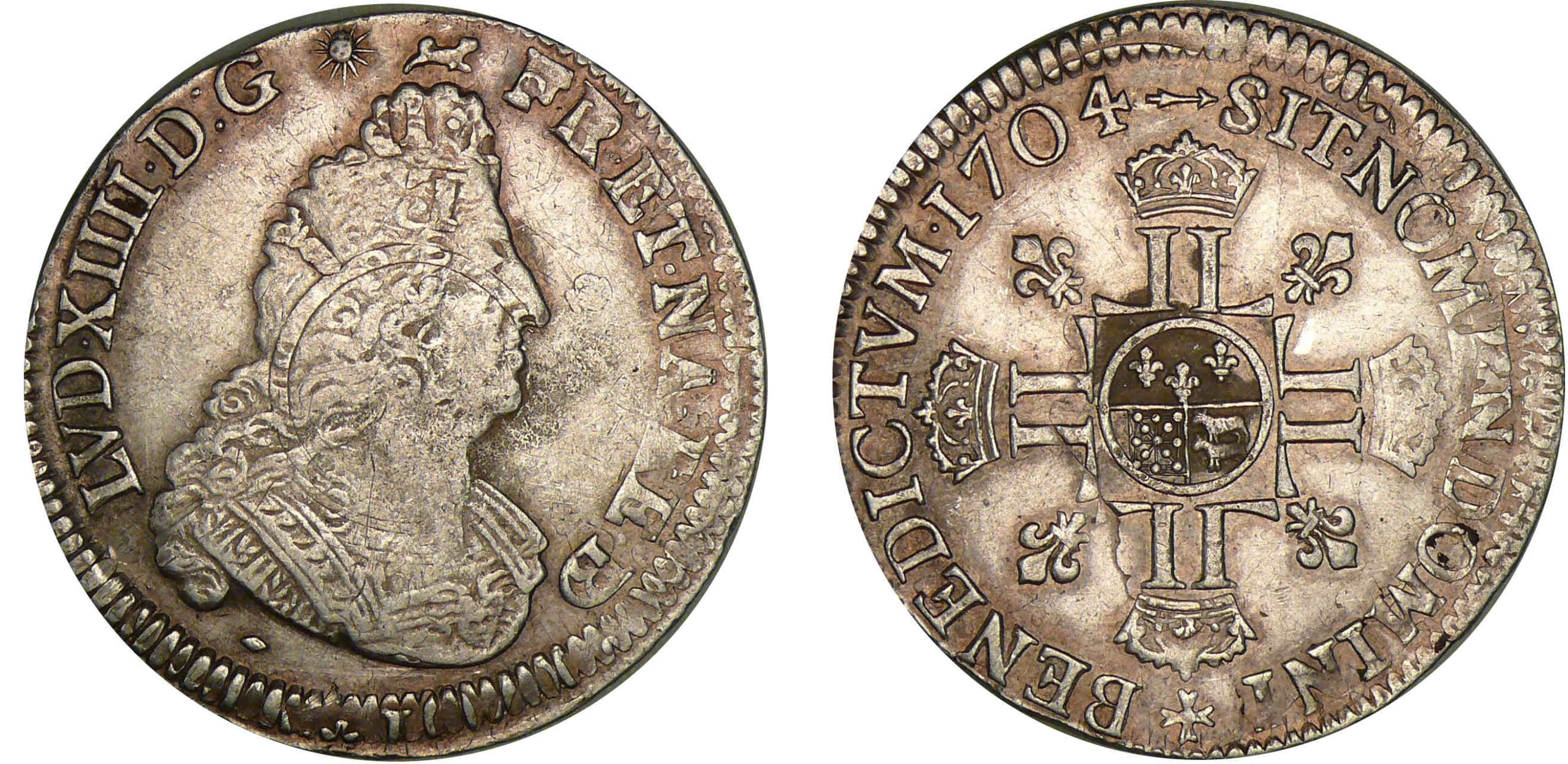 Louis XIV - ½ écu de Béarn aux 8 L, 2ème type - 1704 (Pau) Louis XIV - ½ écu de Béarn aux 8 L, 2ème type - 1704 (Pau)