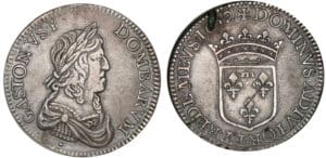Dombes - Gaston d'Orléans - Ecu 1652 (Trévoux) - Avec une rose sous le buste Dombes - Gaston d'Orléans - Ecu 1652 (Trévoux) - Avec une rose sous le buste