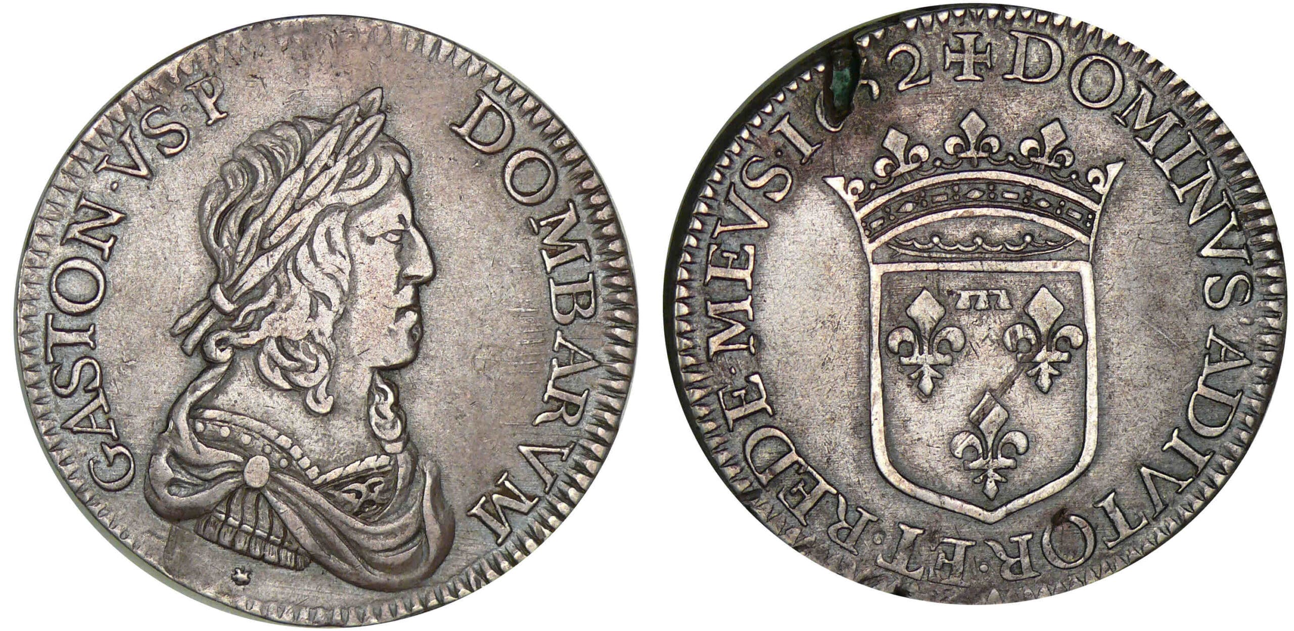 Dombes - Gaston d'Orléans - Ecu 1652 (Trévoux) - Avec une rose sous le buste Dombes - Gaston d'Orléans - Ecu 1652 (Trévoux) - Avec une rose sous le buste
