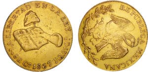 Mexique - 8 escudos 1867 JG (Chihuahua) - Monnaie désaxée à 9 heures