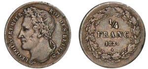 Belgique - Léopold 1er - 1/4 franc 1834