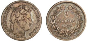 2 francs Louis-Philippe Ier 1843 B (Rouen) 2 francs Louis-Philippe Ier 1843 B (Rouen)