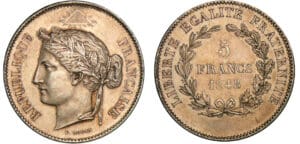 Deuxième république - 5 francs concours de Rogat 1848