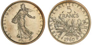 5 francs Semeuse 1960 - Piéfort 5 francs Semeuse 1960 - Piéfort