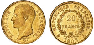 20 francs Napoléon revers république 1807 A (Paris)