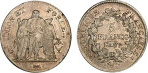 5 francs Hercule union et force - An 9 K (Bordeaux) 5 francs Hercule union et force - An 9 K (Bordeaux)