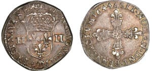 Louis XIV - ¼ écu, frappe au marteau, avers côté écu de France - 1644 T (Nantes)