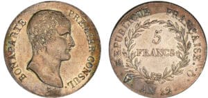 5 francs Bonaparte premier consul - An 12 sur XI Q (Perpignan) 5 francs Bonaparte premier consul - An 12 sur XI Q (Perpignan)