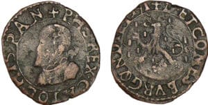 Franche - Comté - Philippe II - Double de cuivre 1591 (Dole) Franche - Comté - Philippe II - Double de cuivre 1591 (Dole)