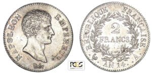 2 francs Napoléon Empereur An 14 A (Paris)