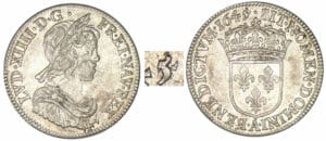 Louis XIV - Quart d'écu à la mèche courte 1er type 1645/4 A (Paris) Louis XIV - Quart d'écu à la mèche courte 1er type 1645/4 A (Paris)