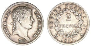 2 francs Napoléon revers Empire 1810 A (Paris) 2 francs Napoléon revers Empire 1810 A (Paris)