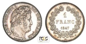 1 franc Louis-Philippe Ier tête laurée 1847 A (Paris) 1 franc Louis-Philippe Ier tête laurée 1847 A (Paris)