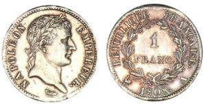 1 franc Napoléon revers République 1808 A (Paris) 1 franc Napoléon revers République 1808 A (Paris)