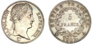 5 francs Napoléon revers Empire 1809 A (Paris)