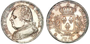 5 francs Louis XVIII buste habillé 1814 L (Bayonne) 5 francs Louis XVIII buste habillé 1814 L (Bayonne)