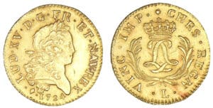 Louis XV - Louis d'or Mirliton aux palmes longues 1624 L (Bayonne)