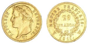 20 francs Napoléon revers Empire 1811 W (Lille)