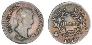 Napoléon 1er (1804-1814) - 1/4 de franc 1807 U (Turin) Napoléon 1er (1804-1814) - 1/4 de franc 1807 U (Turin)